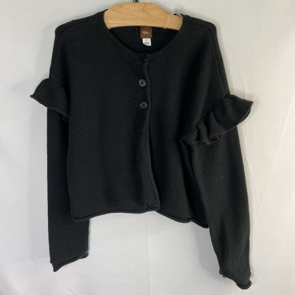 Size 6-7: Tea Black Ruffle Shoulder Button Down Cardigan