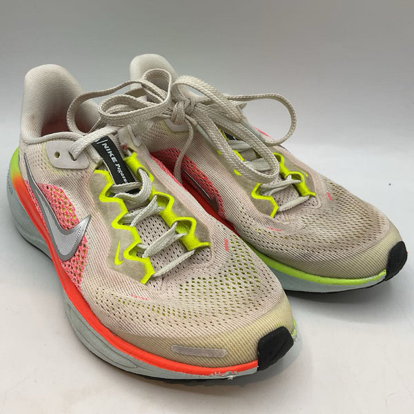 Size 1Y: Nike White/Multi Mesh Lace-Up Sneakers