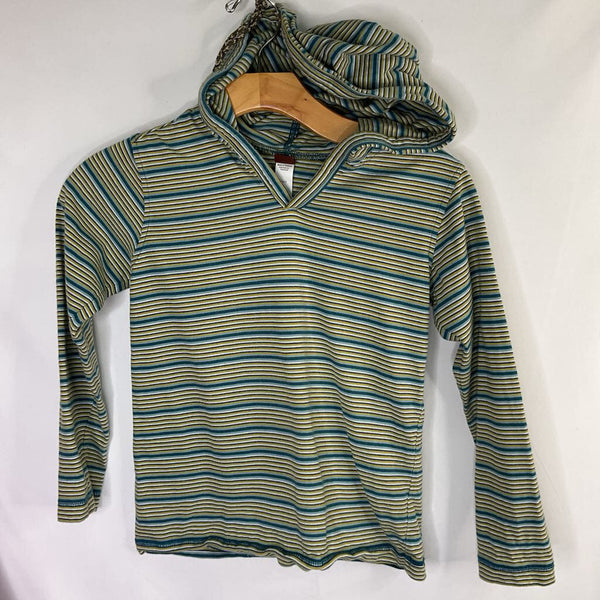 Size 8: Tea Blue Green Striped Long Sleeve Hooded Long Sleeve Shirt