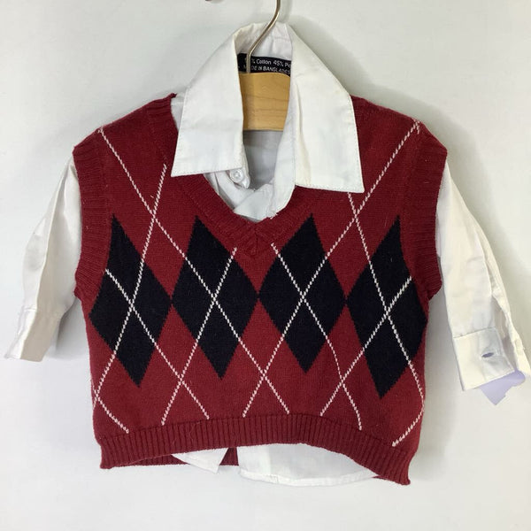 Size 6-9m: Red/White 2pc Sweater Vest/Shirt Set