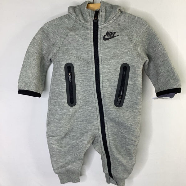 Size 3m: Nike Gray/Black Hooded Zip Romper
