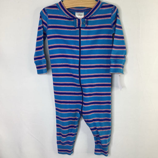 Size 18-24m (80): Hanna Andersson Blue/Red Striped Organic Cotton 1pc Zip-Up PJs