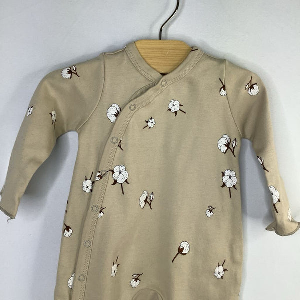 Size 0-3m: Brown/White Cotton Snap-Up Footy Romper