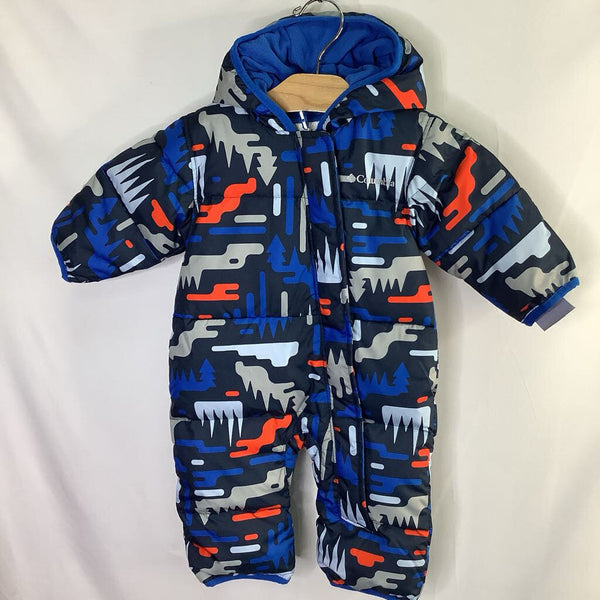 Size 3-6m: Columbia Navy/Multi Print Fleece Lined Down Bunting