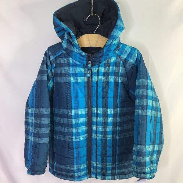 Size 5-6: Slalom Blue Plaid Fleece/Poly Reversible Coat