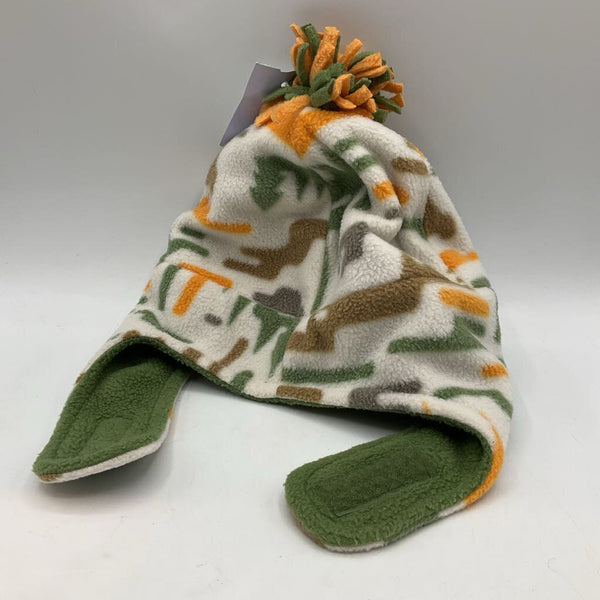 Size OS Toddler : Columbia White/Orange/Green Fleece Pom Pom Hat