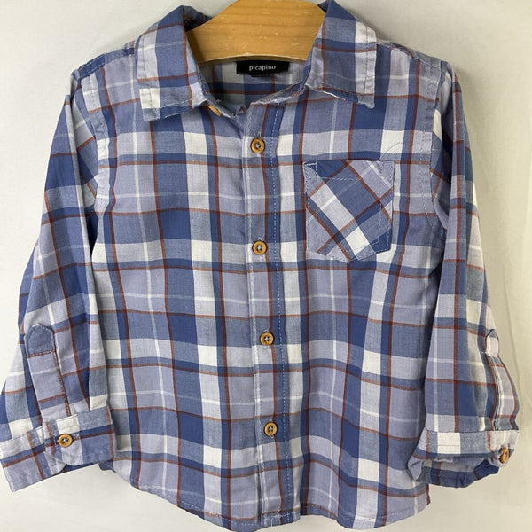 Size 18m: Picapino Blue/Red Plaid Button-Up Shirt