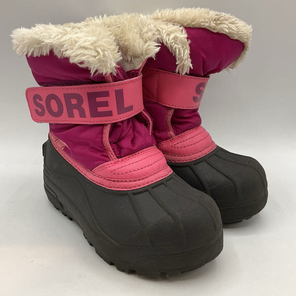 Size 11: Sorel Purple/Pink Fleece Trim Velcro Strap Snow Boots