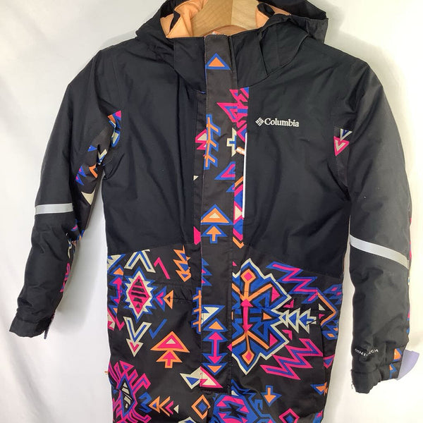 Size 8: Columbia Black/Colorful Geo Print Poly Fill Fleece Lined Snowsuit