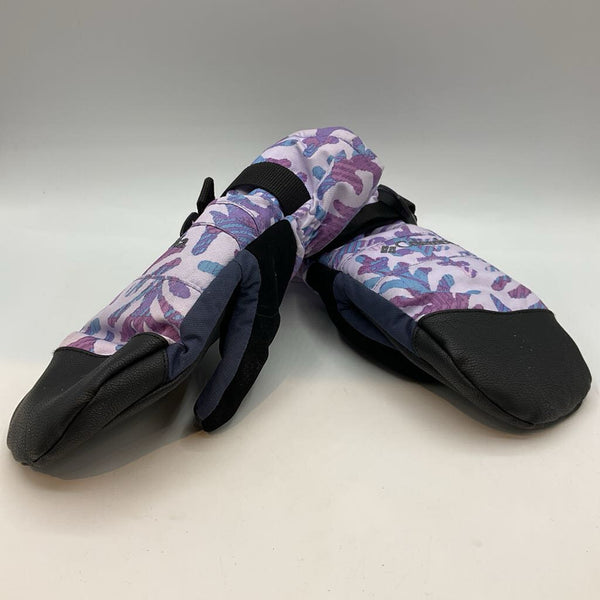 Size Youth M: Columbia Purple/Blue Print Snow Mittens