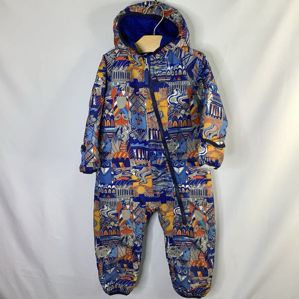 Size 6-12m: Patagonia Blue/Multi Woodland Print Poly Fill Reversible Bunting