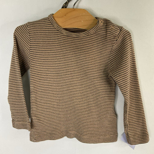 Size 9m: Wheat Brown/Gray Striped Long Sleeve Shirt