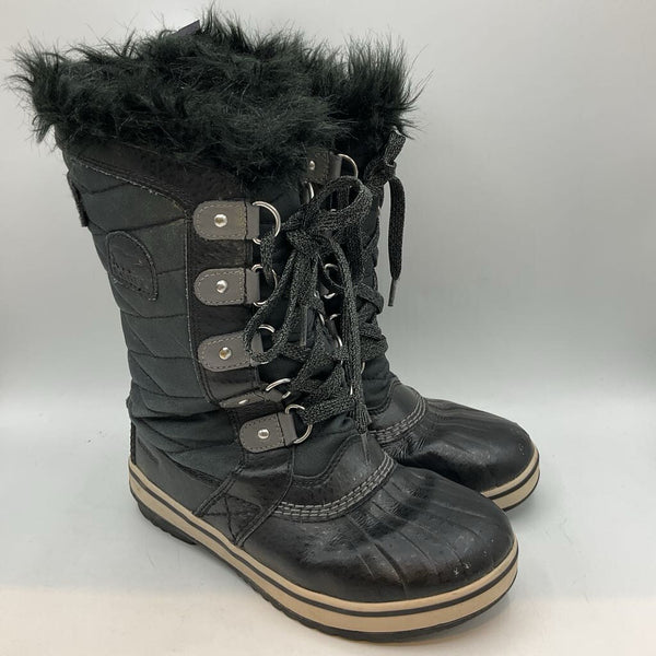 Size 3Y: Sorel Black/White Faux Fur Lined Lace-Up Snow Boots REDUCED
