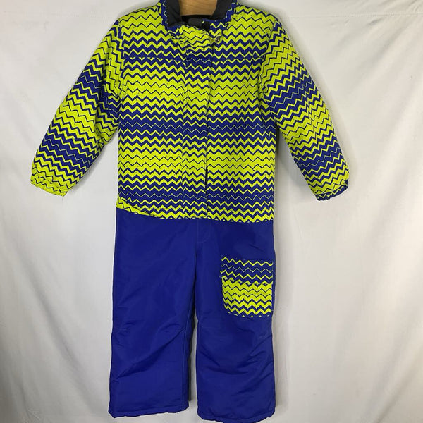 Size 3: Pulse Blue/Green Chevron Fleece Lined Snowsuit