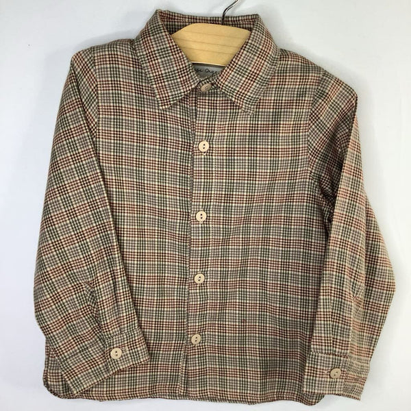 Size 3: Bebe Organic Beige/Multi Houndstooth Button-Up Shirt