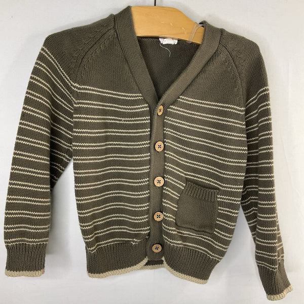 Size 3: Jamie Kay Green/Beige Striped Button-Up Cardigan