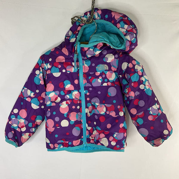 Size 2: The North Face Blue/Purple Dots Fleece/Poly Reversible Hooded Jacket REDUCED