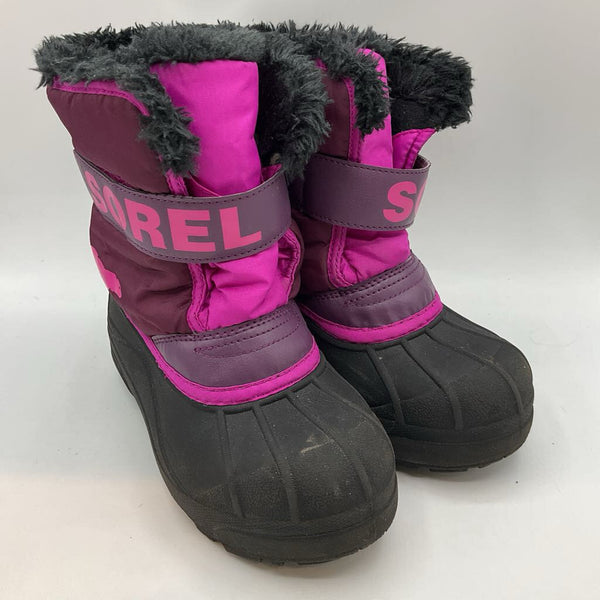 Size 13: Sorel Purple/Black Faux Fur Lined Velcro Snow Boots