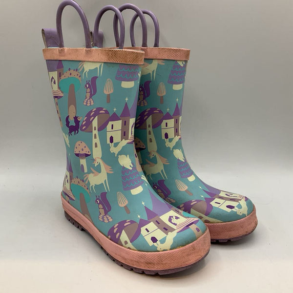 Size 11: Jan & Jul Blue/Purple Woodland Castle Rain Boots