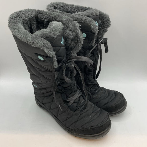 Size 1Y: Columbia Black/Blue Quilted Lace-Up Omni-Grip Snow Boots