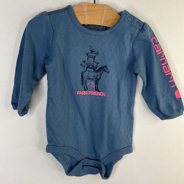 Size 6m: Carhartt Blue Farm Friends Long Sleeve Onesie