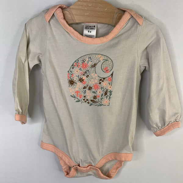 Size 6m: Carhartt Gray/Pink Floral Long Sleeve Onesie