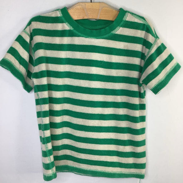 Size 5 (110): Hanna Andersson Green/White Striped Terry Cloth T-Shirt