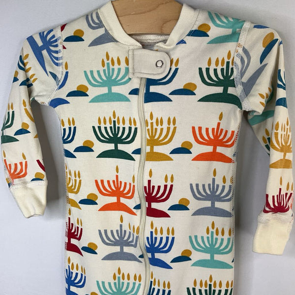 Size 2 (85): Hanna Andersson Cream/Colorful Menorahs 1pc Holiday PJs