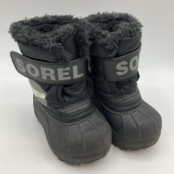 Size 4: Sorel Black Faux Fur Lined Velcro Snow Boots
