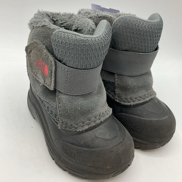 Size 6: The North Face Gray/Black Fleece Lined Velcro Strap Snow Boots