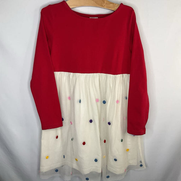 Size 6-7 (120): Hanna Andersson Red/White Dots Tulle Skirt Long Sleeve Dress