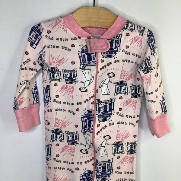Size 9-12m (70): Hanna Anderson Pink Leia/R2-D2 1pc ZIp PJs