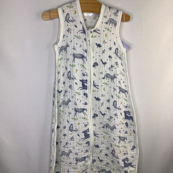 Size 0-6m: Aden + Anais White/Blue Woodland Muslin Sleepsack
