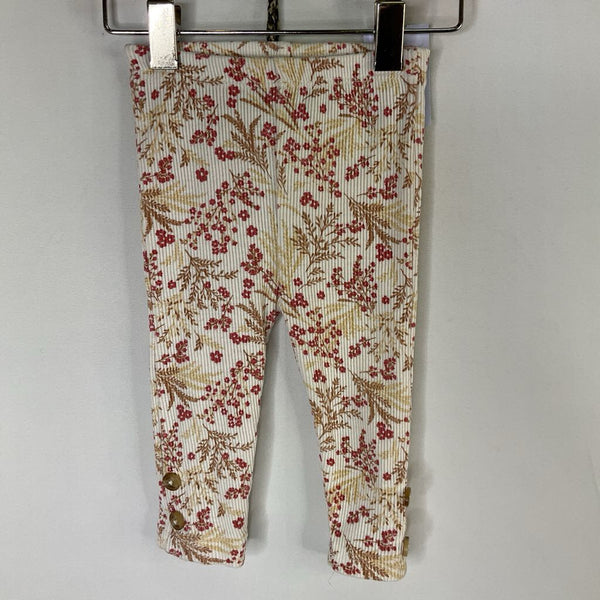 Size 6-9m: White/Red/Beige Floral Ribbed Cozy Pants