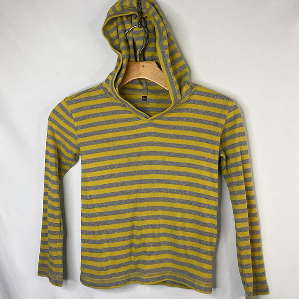 Size 7: Tea Yellow/Gray Striped Long Sleeved Hooded Shirt