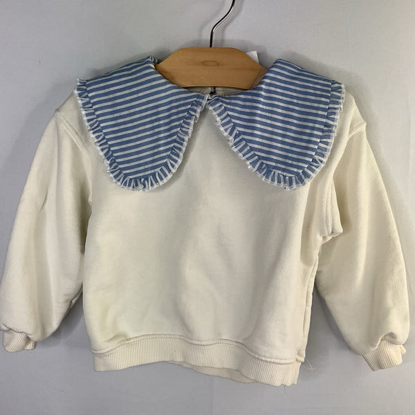 Size 2: Zara White/Blue Wide Collar Sweatshirt