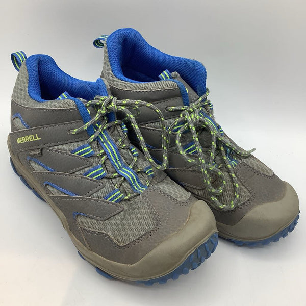 Size 3.5Y: Merrell Gray/Blue Lace-Up Hiking Boots