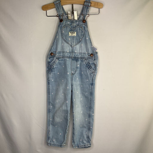 Size 2: OshKosh Blue/Pink Hearts Denim Overalls