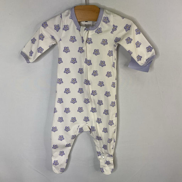 Size NB: Monica + Andy White/Purple Floral 1pc Zip Footy PJs
