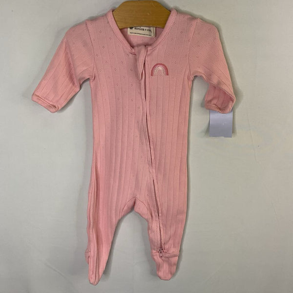 Size NB: Monica + Andy Pink Ribbed Eyelet Footy Romper