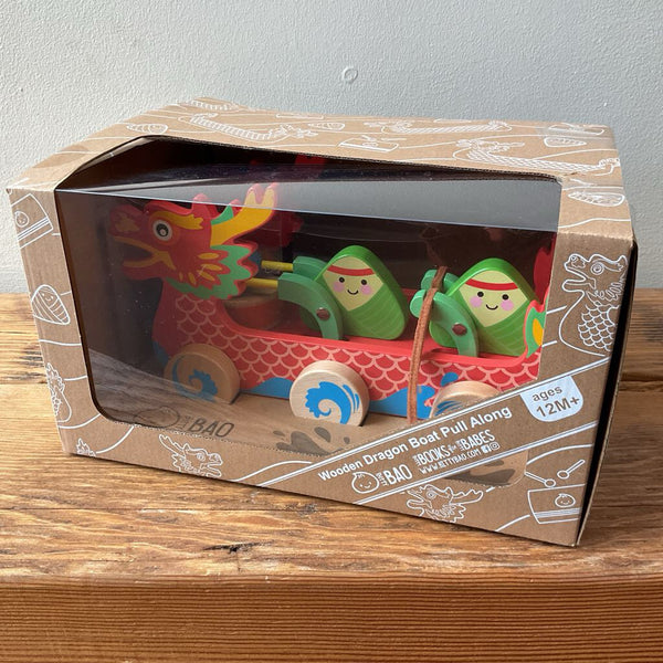 Bitty Bao Wooden Dragon Boat Pull Along Toy NEW