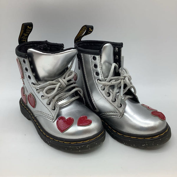 Size 8: Dr. Marten's Silver/Red Hearts Lace/Zip Boots