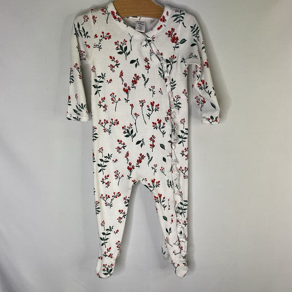 Size 6m: Nordstrom White/Red/Green Floral Snap Footy Romper