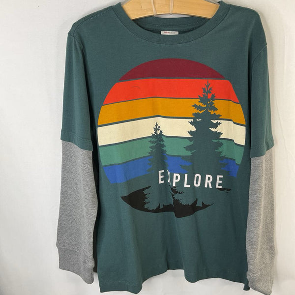 Size 6-7 (120): Hanna Andersson Green/Colorful 'Explore' Long Sleeve Shirt