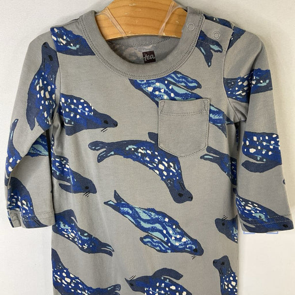 Size 6-9m: Tea Gray/Blue Seals Romper
