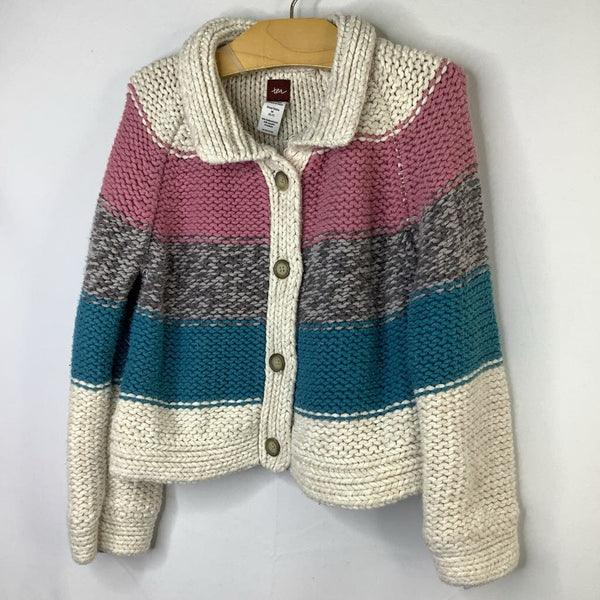 Size 6-7: Tea Cream/Multi Striped Button-Up Cardigan