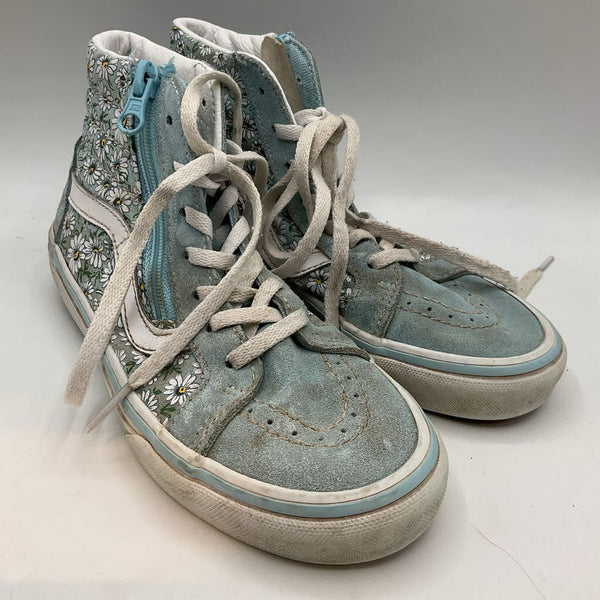 Size 2Y: Vans Blue/White Floral Velcro Sneakers REDUCED