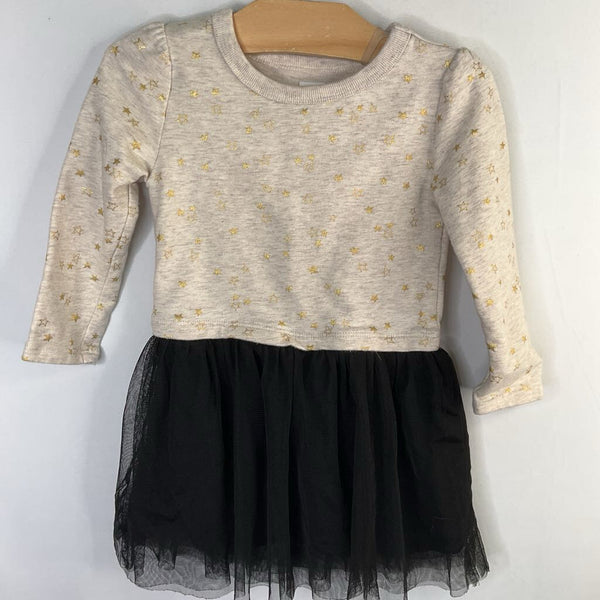 Size 2: Gap Beige/Black/Gold Stars Long Sleeve Dress