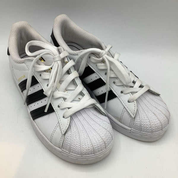 Size 1Y: Adidas Superstar White/Black Lace-Up Sneakers