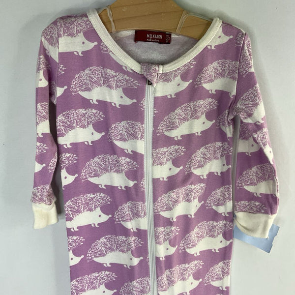 Size 12-18m: Milkbarn Purple/White Hedgehog Zip Romper